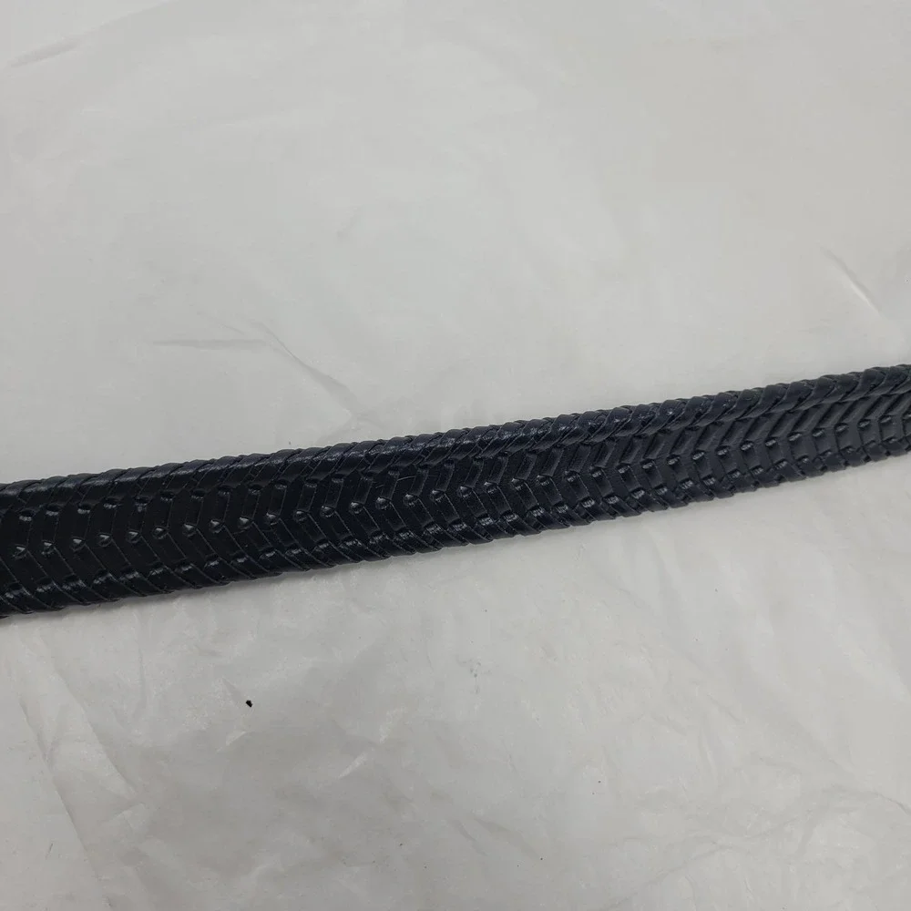 Mens Black Braided Western Preppy Rugged Bonded Leather Belt Sz 36 Silver Buckle